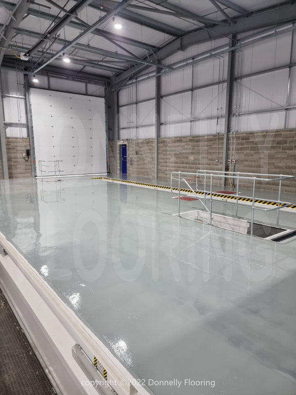 DAF Chassis Cab resin flooring refurbishment and repair - top coat and demarcation lines