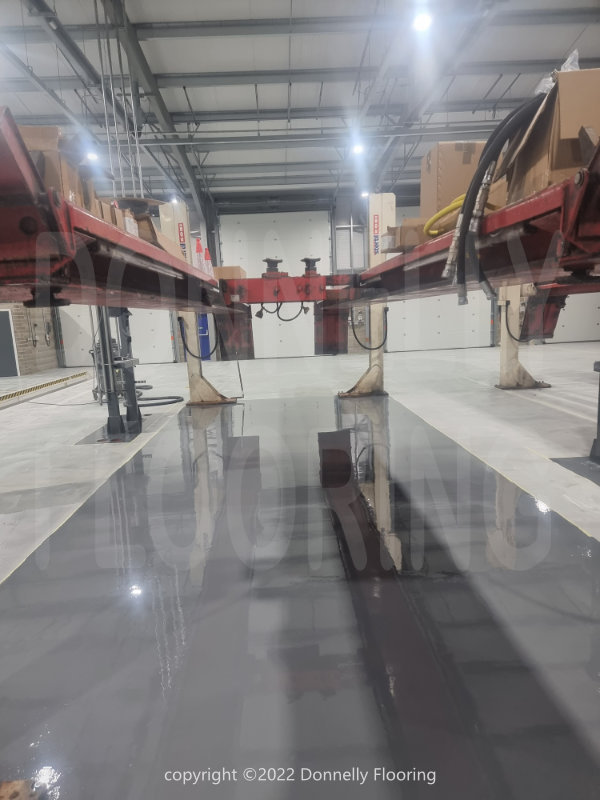 DAF Chassis Cab resin flooring refurbishment and repair - top coat and demarcation lines