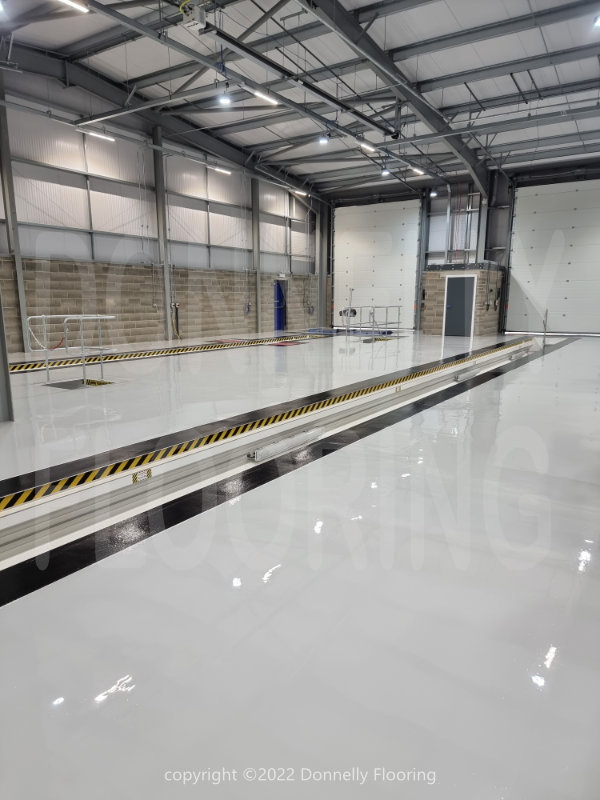 DAF Chassis Cab resin flooring refurbishment and repair - top coat and demarcation lines