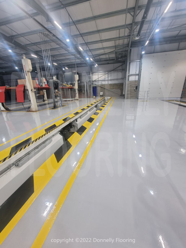 DAF Chassis Cab resin flooring refurbishment and repair - top coat and demarcation lines