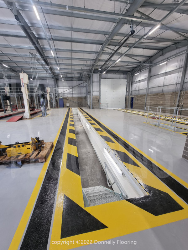 DAF Chassis Cab resin flooring refurbishment and repair - top coat and demarcation lines