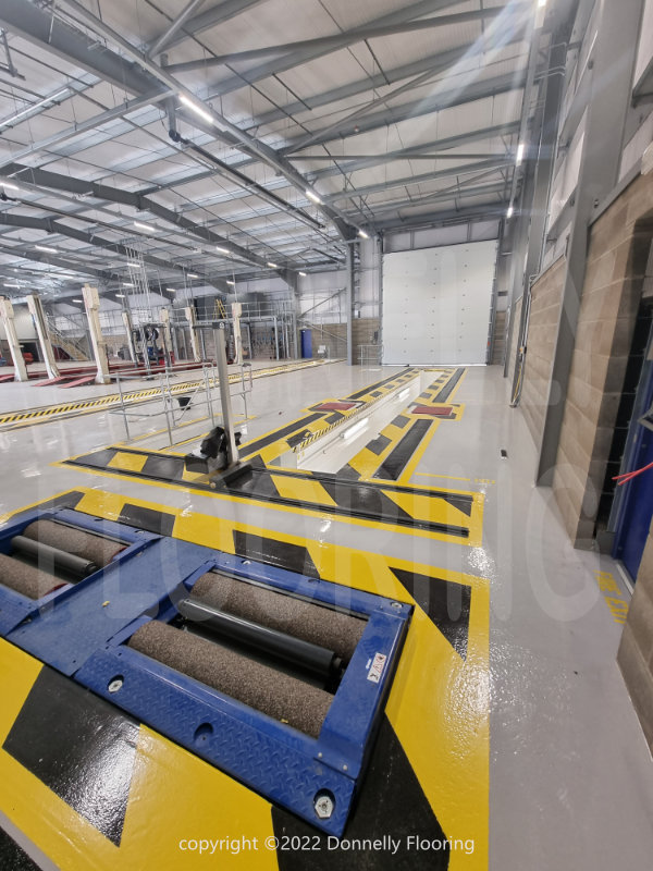 DAF Chassis Cab resin flooring refurbishment and repair - top coat and demarcation lines