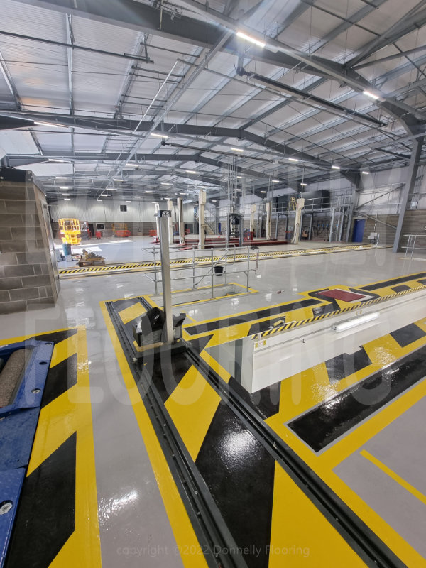 DAF Chassis Cab resin flooring refurbishment and repair - top coat and demarcation lines